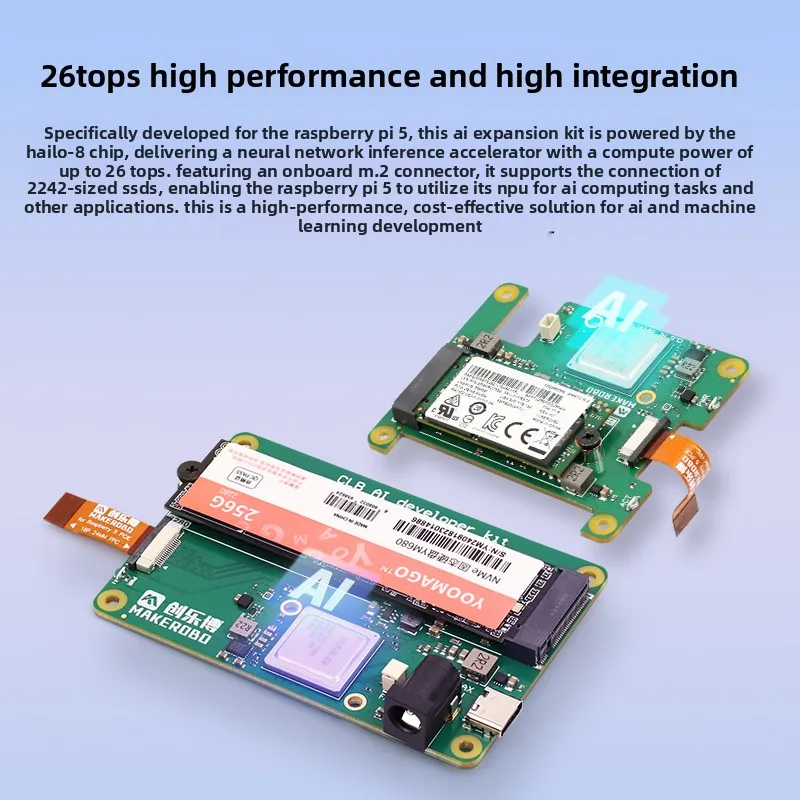 라즈베리 파이 5 하일로-8 AI 가속기 HAT 26 TOPS 스마트 고성능 산업용 엣지 컴퓨팅 IoT 게이트웨이 모듈