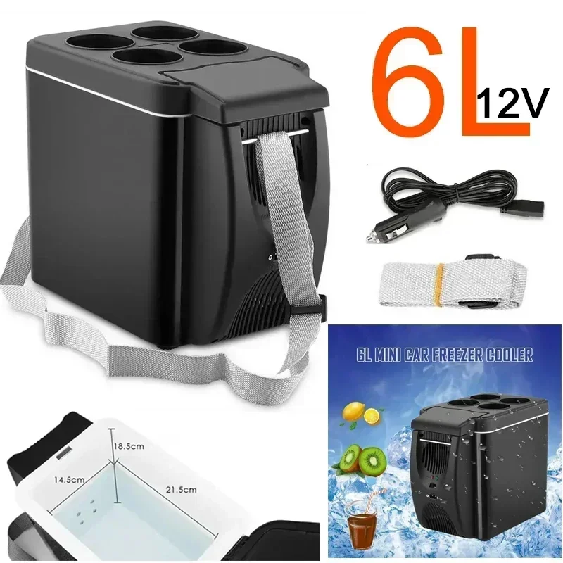 12V Refrigerator Freezer Heater 6L Mini Car Freezer Cooler & Warmer, Electric Fridge Portable Icebox Travel Refrigerator