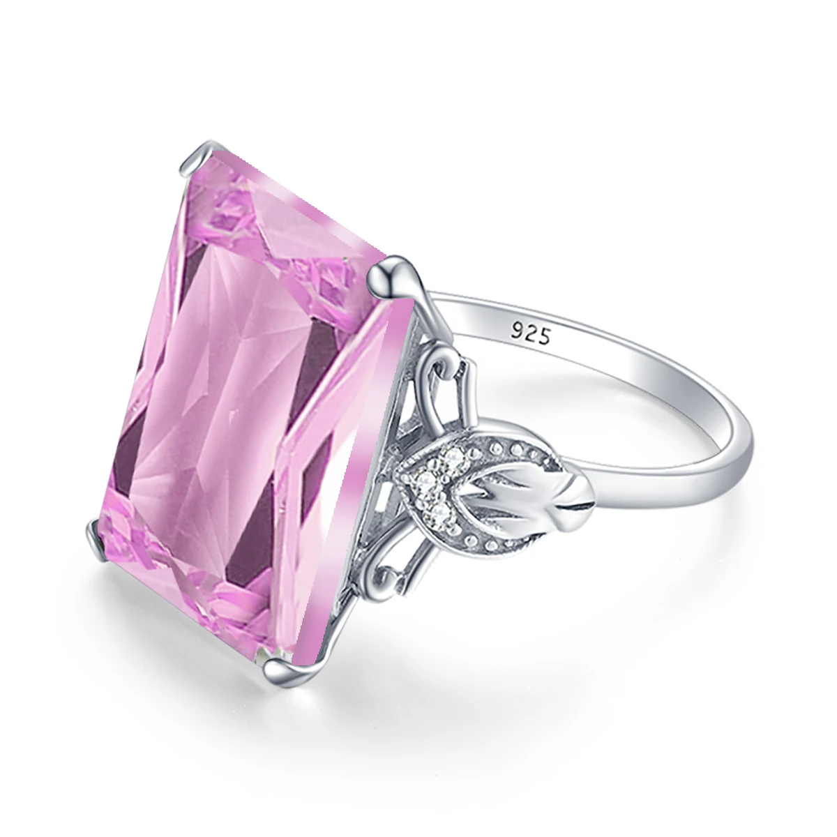 Classic Real 925 Sterling Silver Pink Crystal Ring for Woman Rectangle Anniversary Party Vintage Fine Jewelry Gift