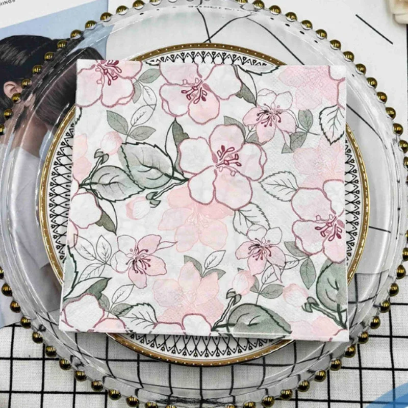 10/20pcs/Pac 33*33cm 2-Ply Pink Flower Printed Napkin Wedding Party Disposable Wine Glass Origami DIY Butterfly Bone Bart Paper