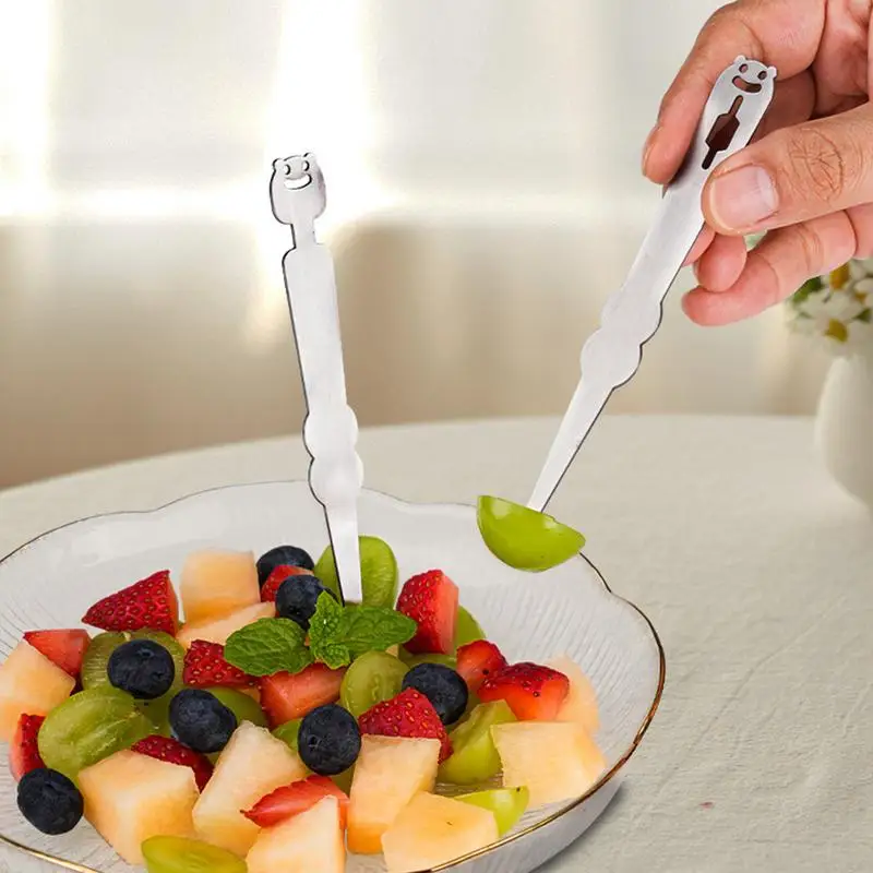 

Вилка для фруктов, 5 пар, вилки для салата из нержавеющей стали, симпатичная маленькая вилка для фруктов, 2 в 1, зажимы, пинцет для аппетита, пирожных, коктейлей, фруктов