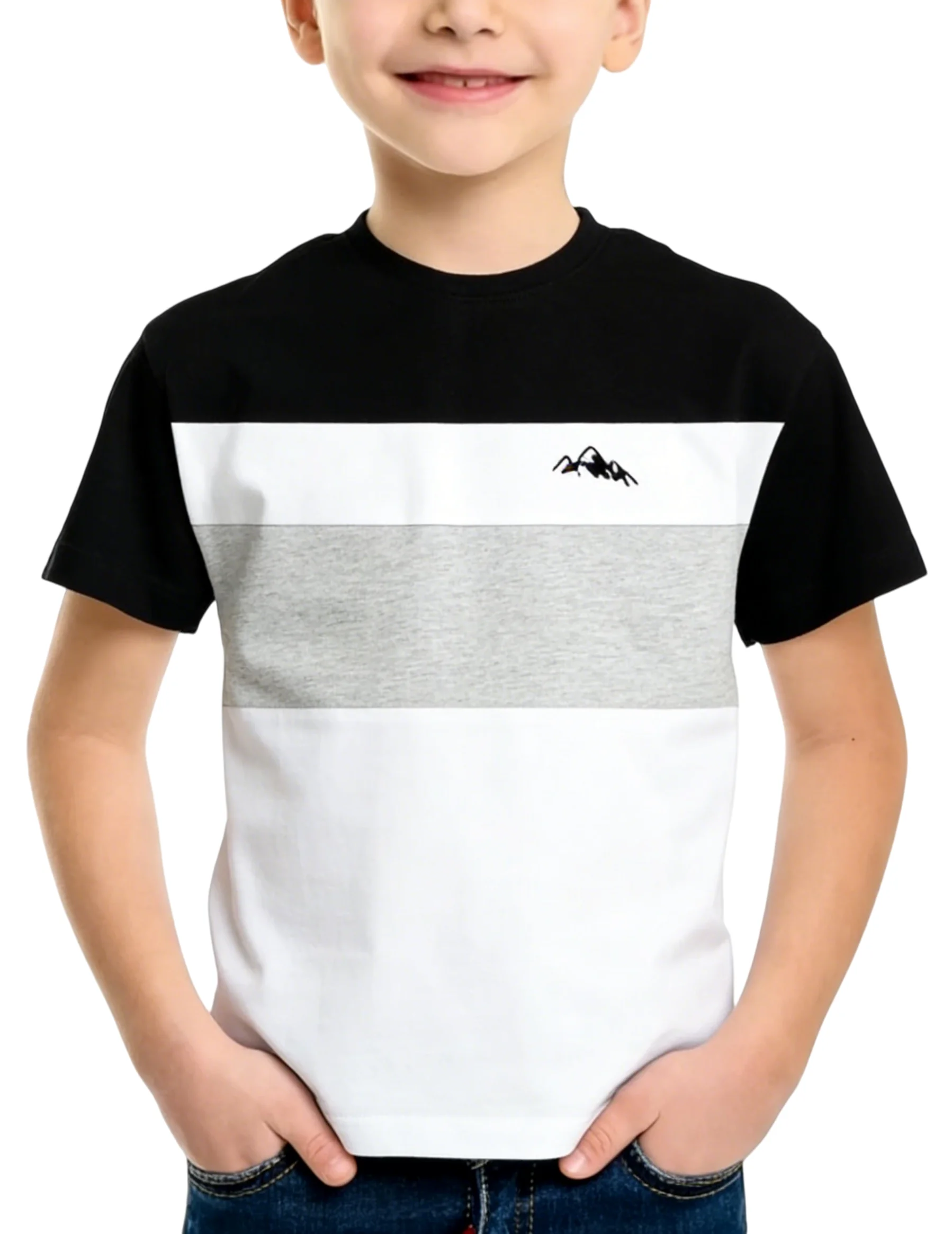 New Striped Short-sleeve T-shirt for Boys and Girls, Summer Colour-block Casual Top, Versatile Basic Shirt for Older Children
