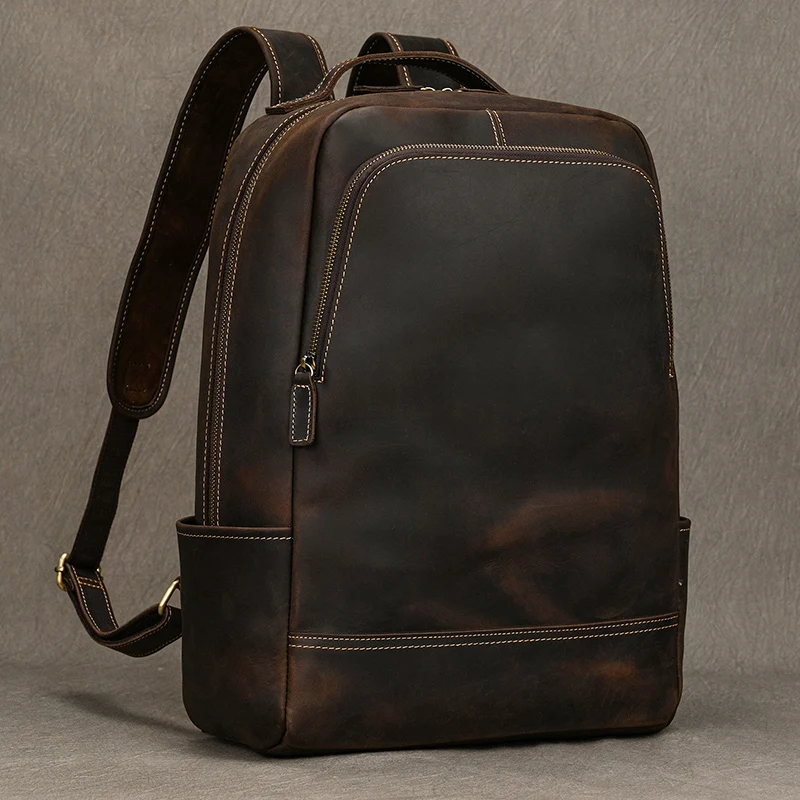 2023 New arrival leather backpack computer backpack 15.6 inch laptop bag for men male travel bags vintage business daypack men 4