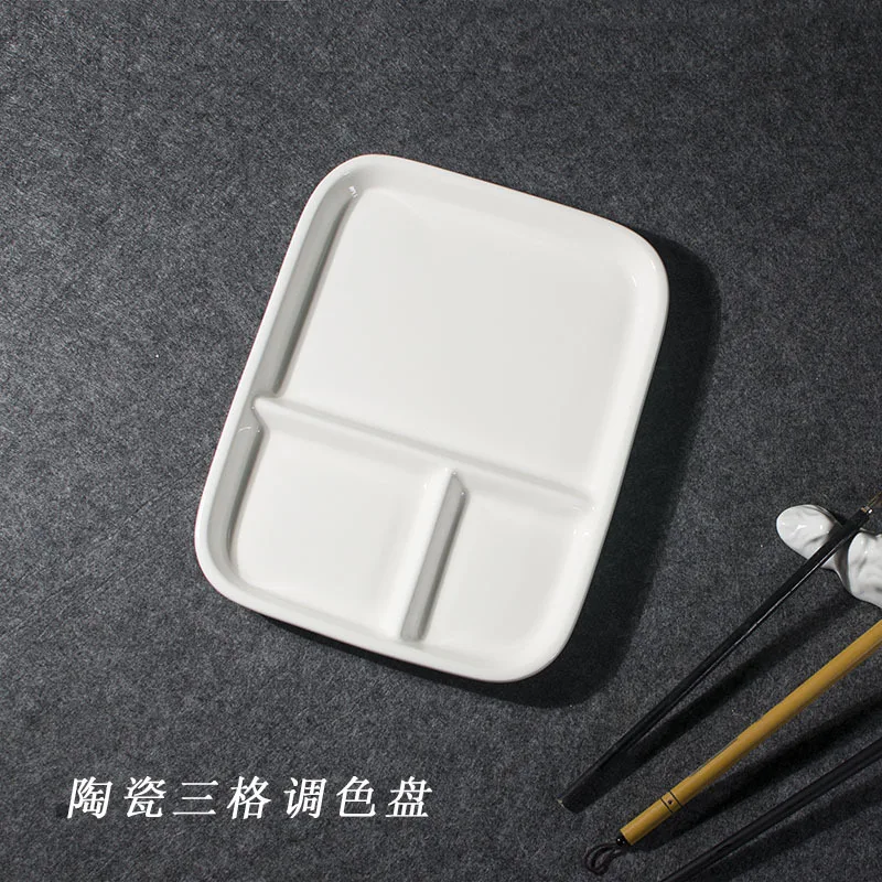 

Jingdezhen Ceramic Palette Large Rectangular Three-Grid Chinese Painting Watercolor Gouache Palette Easy To Clean Pigment Tray.