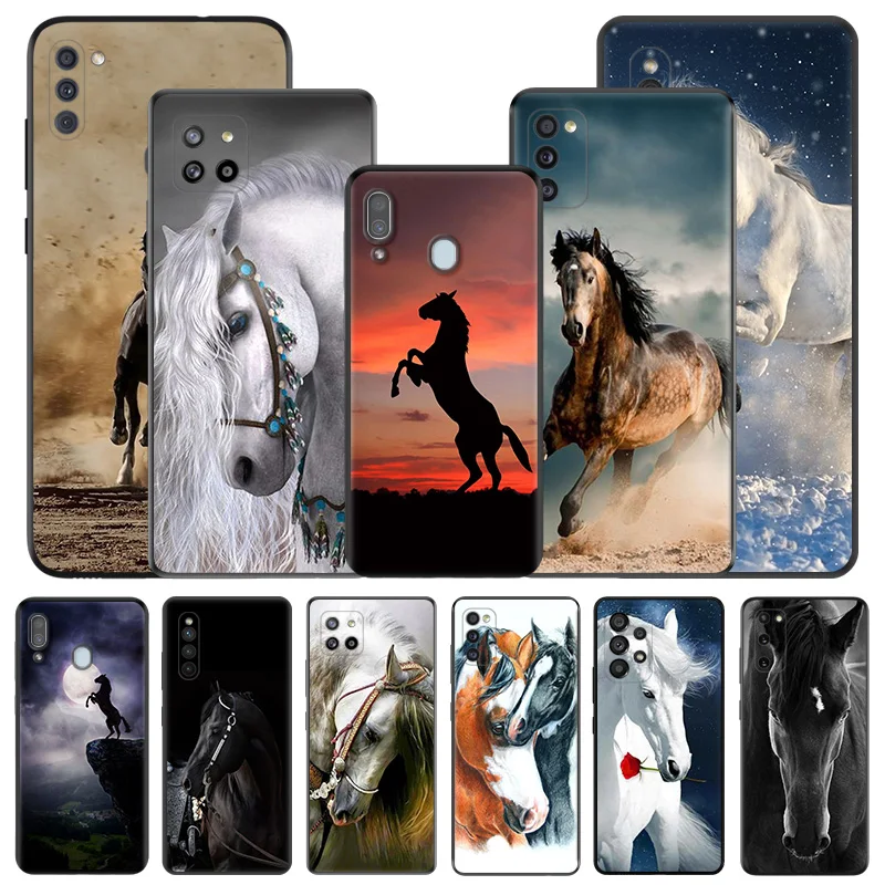 

Animal White Horse Silicone Black Phone Cases for Samsung Galaxy A54 5G A04 A03 A34 A01 A02 A50 A70 A40 A30 A20 S A10 E Cover