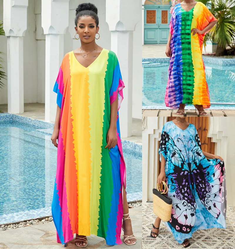 

Женское пляжное кимоно с принтом, летнее платье-туника с принтом парео, солнцезащитный костюм для отдыха, 2023