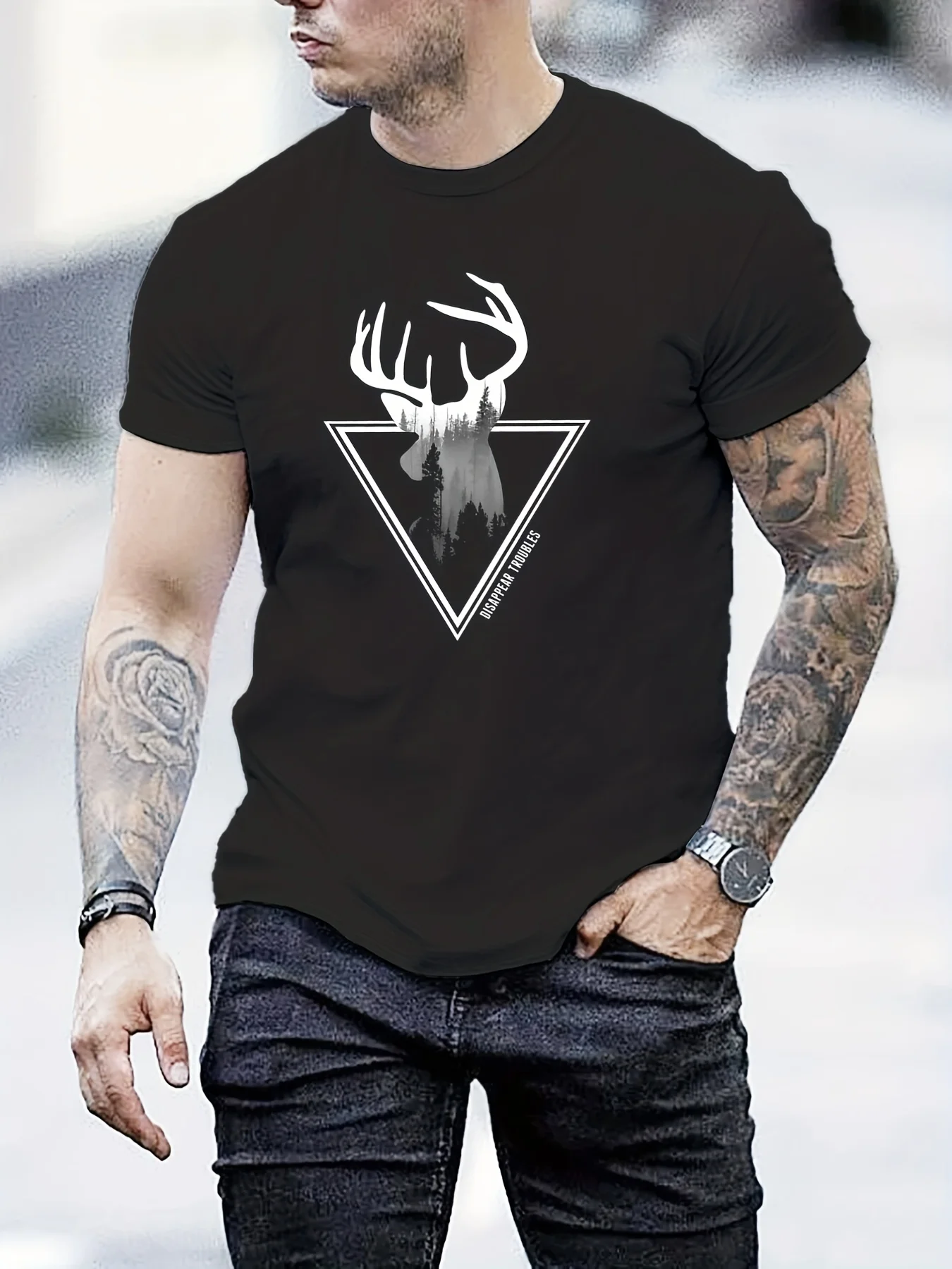 Deer, Mountain Bequemes Herren-T-Shirt mit verschiedenen Mustern, grafisches T-Shirt für Herren, Sommer-Outdoor-Kleidung, Herrenbekleidung, Oberteile für Herren