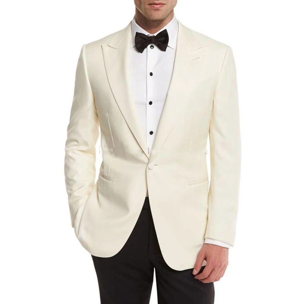 

Ivory Men Suits Wedding Suit Bridegroom Business Groom Wear Tuxedos Formal 2 Pieces Male Blazers Groomsmen Best Man 2023 Custom