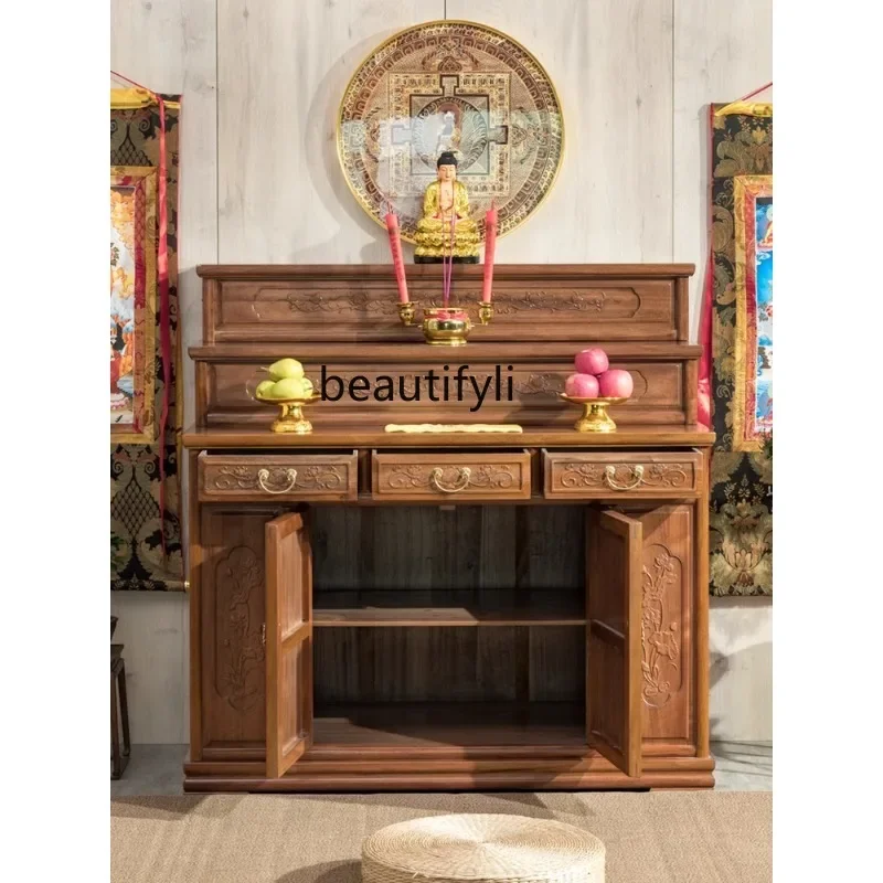 

3-Layer Buddha Niche Altar Household Solid Wood Incense a Long Narrow Table Middle Hall God of Wealth Worship Guanyin Altar
