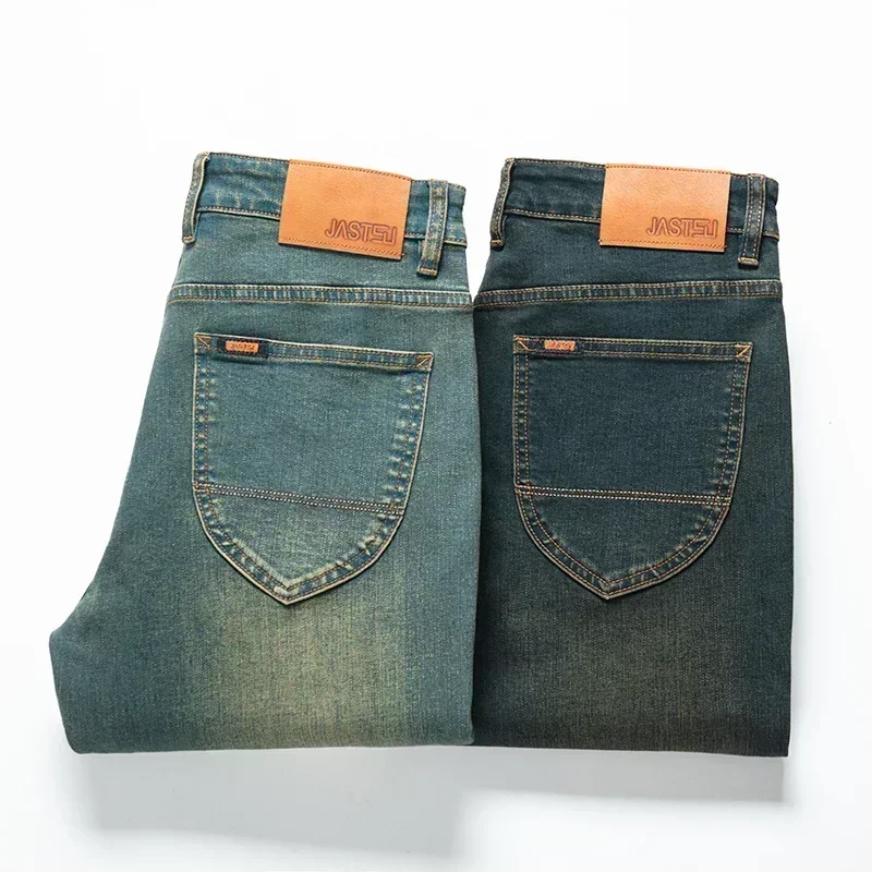 Early Autumn Brand Stretch Men Jeans Retro Slim Denim Trousers Fashion Casual Straight Blue Male Elastic Trousers