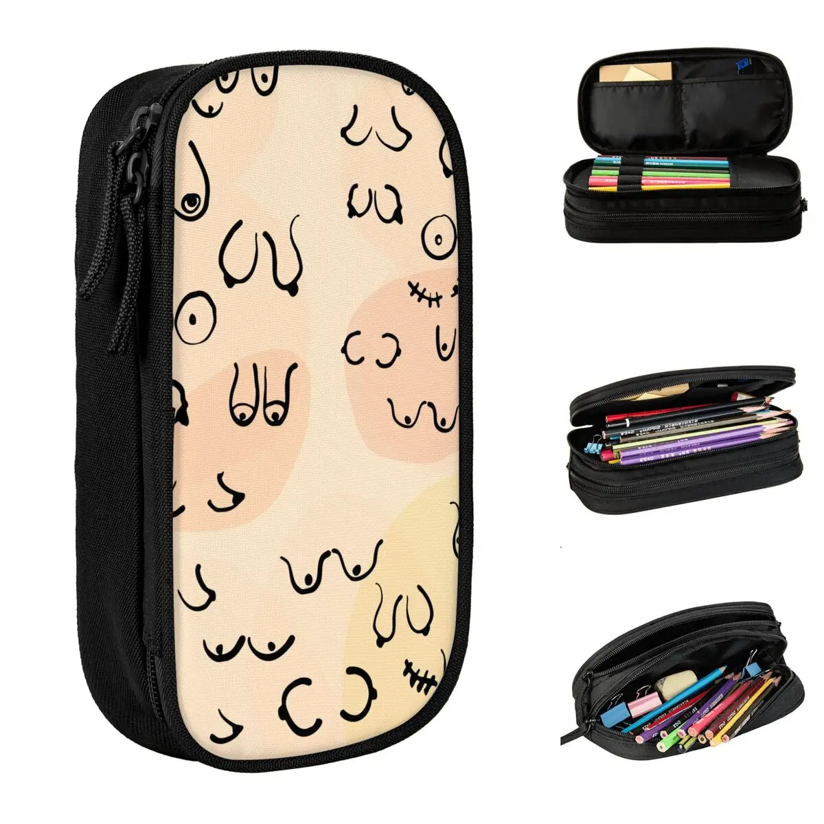 

Mid Century Boobies Pencil Case Fashion Boobs Pattern Pen Box Pencil Bags Girls Boys Storage Students School Gifts Pencilcases