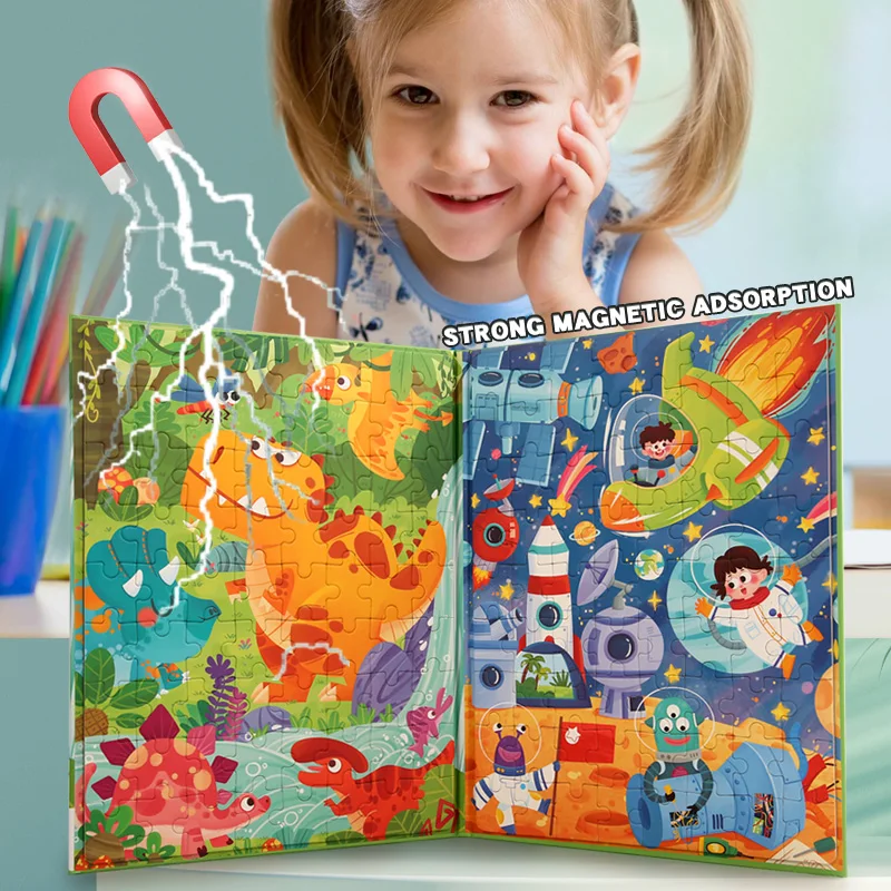 Wooden Jigsaw Magnetic 3D Puzzles Book Educational Toys For Children Baby Kid Portable Montessori Learning Intelligence ﻿Toys 4