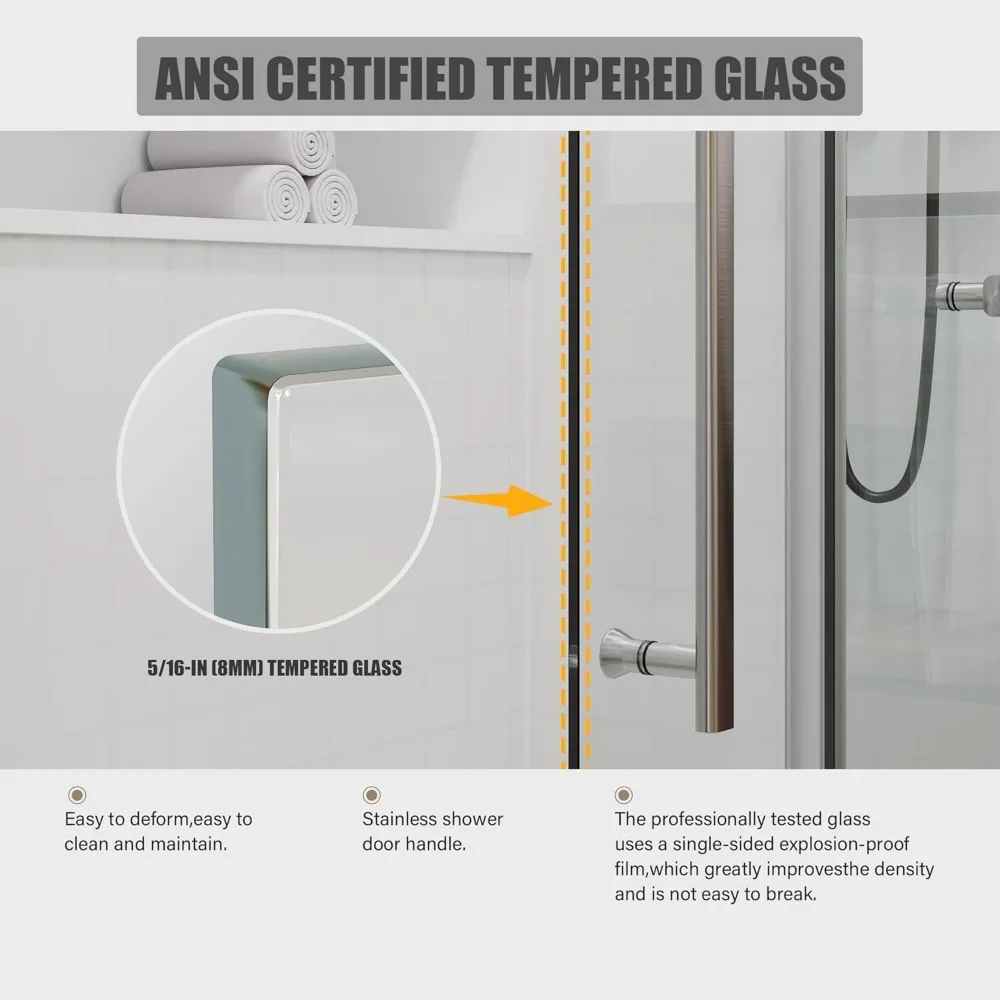 56-60" W × 76" H Glass,Frameless with Handle and Seal Strip for Waterproof,Sliding Shower Door in Stylish and Modern,Sliver 3
