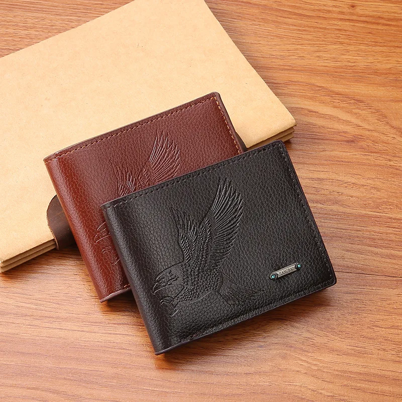Men's Leather Wallets Slim Minimalist Hawk Pattern Bifold Credit ID Card Holder Wallet Purse Short Thin Money Clip Leather Bifold Wallet
