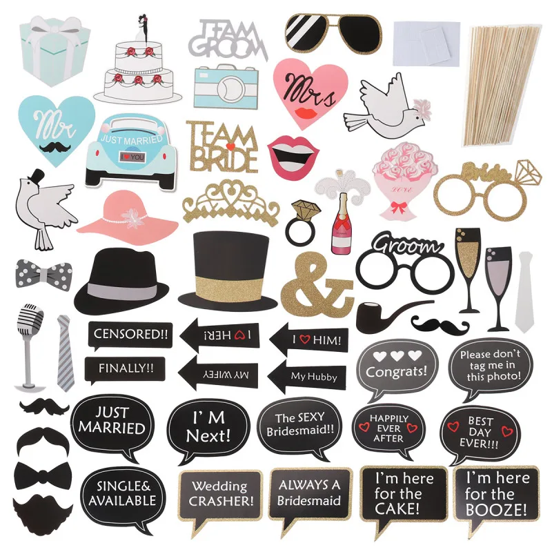 Description Picture 5 of itemWedding Party Photobooth Props Beard Lips Mr Mrs Just Married Camera Photo Prop table ornament multiuse home wedding party decor