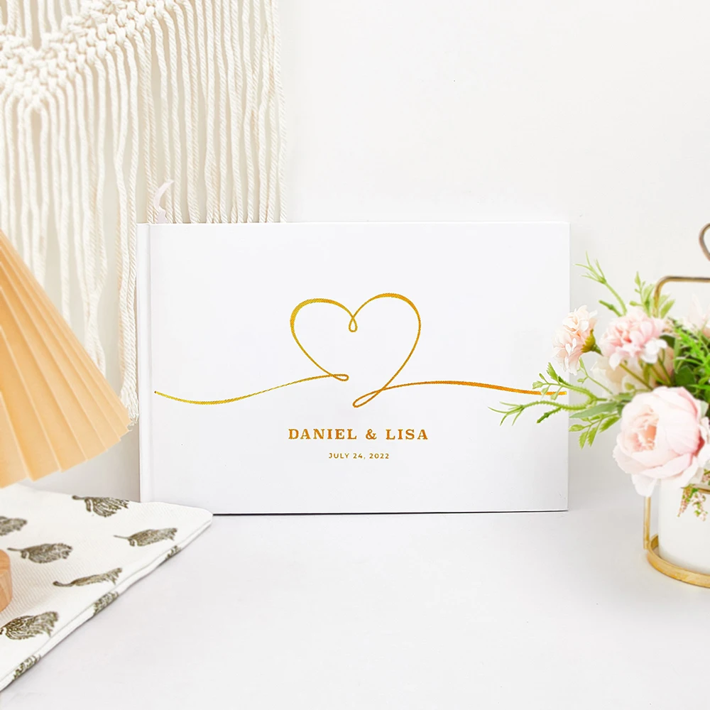 Personalized Wedding Guest Book Simple Elegant Wedding Reception Signing Book Landscape Foil Chrome Keepsake