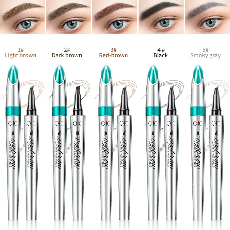 Four-Jaw Ultra-Fine Liquid Eyebrow Pencil 3D Waterproof Tip Tattoo Cosmetic Long Lasting Natural Dark Brown Liquid Eye Brow Pen 2