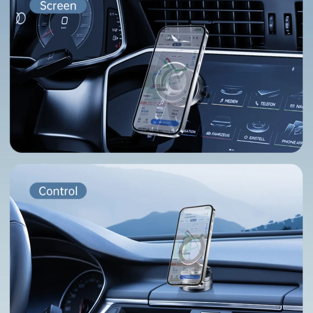 Black Alloy ABS Foldable Car Phone Stand with Magnetic Rotation