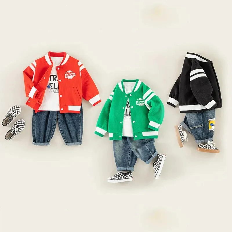 

2023 Baseball Kids Jacket Button Pocket Splicing Boys and Girls Coat New Fashion Jackets for Children Overcoat Parka