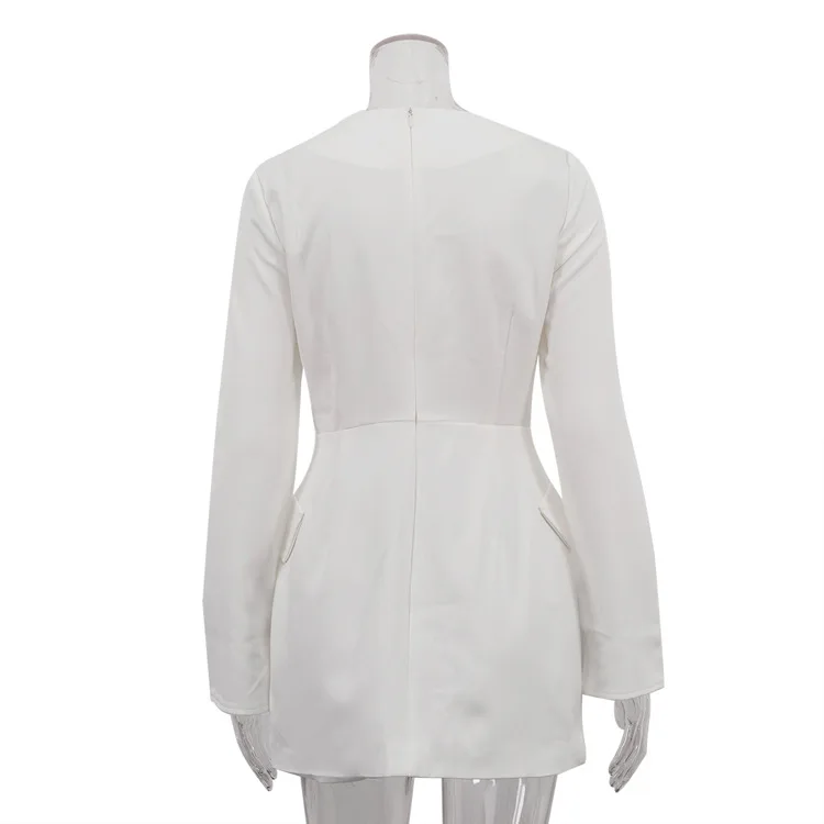 Female Elegant White Dress Sexy Patchwork Long Sleeve Commute Casual Clothes Dress For Women Zipper Autumn Mini Dress New