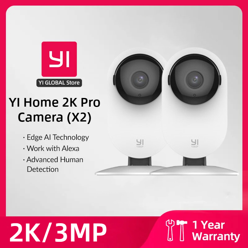YI Pro 2K Wifi Home Camera 2pcs Kit 3MP with Night Vision IP Security Protection AI Powered Human/Sound Detection