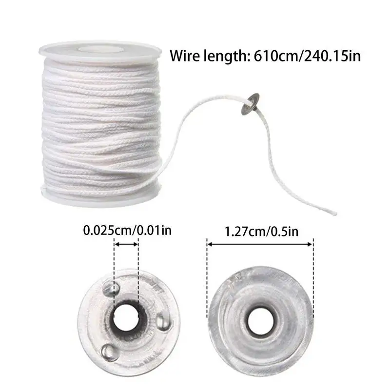 Cotton Wicks For Candles 2rolls Braided Wick Spool 61m / 200ft Wicks Candle  DIY Craft Making Supplies With 200pcs Metal