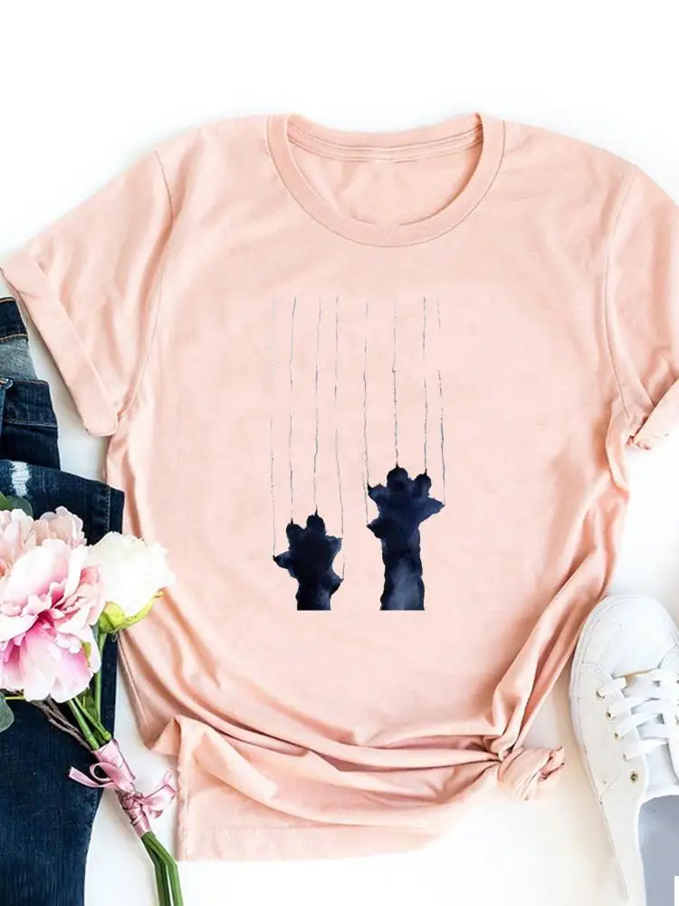 Paw Love Heart Cute 90s Cat Dog Graphic T-shirt Women Basic