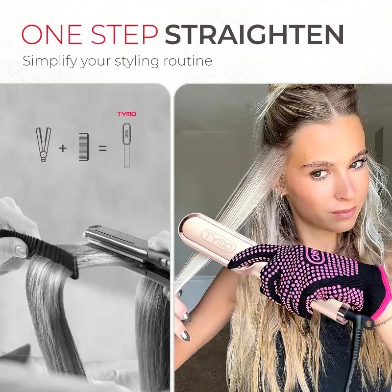 TYMO Ring Plus Ionic Hair Straightener Brush-Straightening Comb with Negative Ions for Women, Titanium Coating