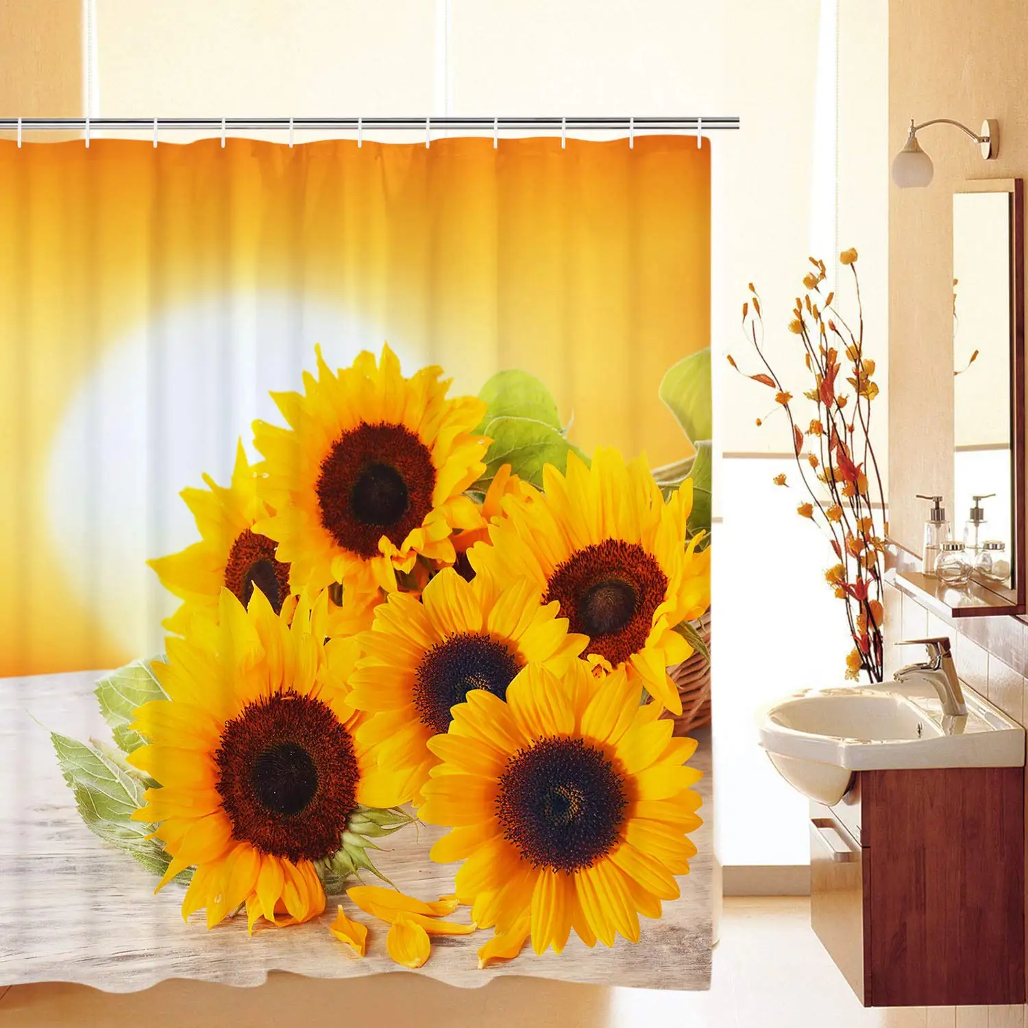 Rustic Shower Curtain Sunflower