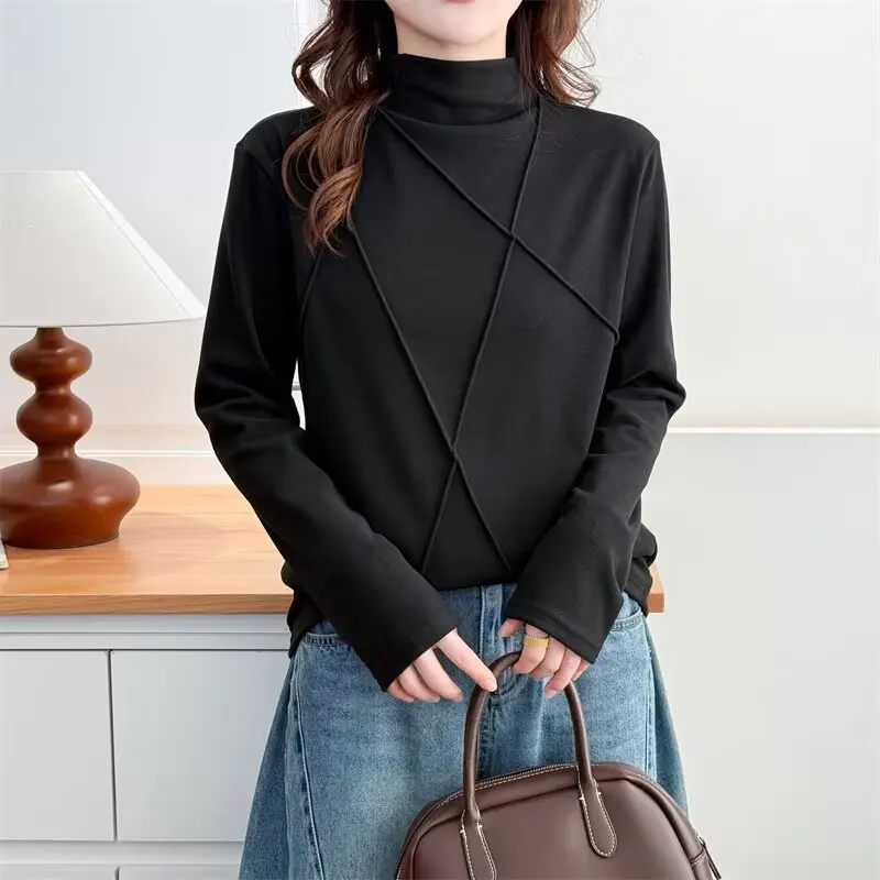 XXXXL Fashion Plus Size Women's T-Shirt New Autumn And Winter Style Double Sided DE Velvet Warm Base Inner Tops 777