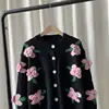 Casual Sweater Female 2023 Cardigan Women Sweater Loose Outer Coat Long Sleeve 3D Flower Round Neck Knitted Cardigan Female 5