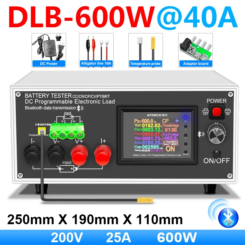 DLB-600W Lithium Lead-acid Battery Capacity Monitor, carga eletrônica, Power Tester, medidor de descarga, carro Check Tools, 40A, 18650, 200V