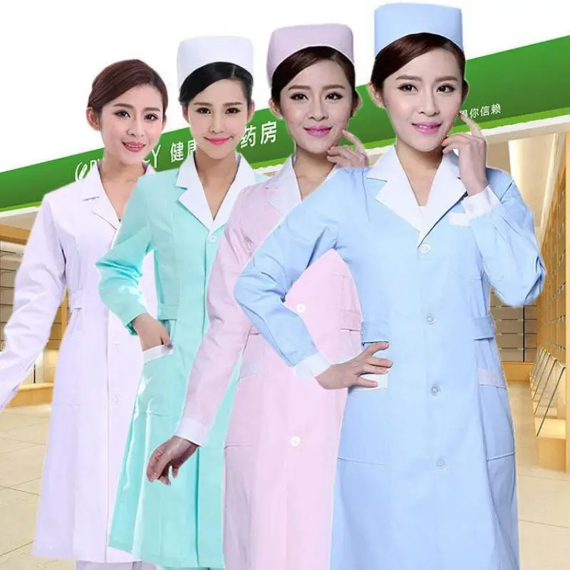 

Long-sleeved Thickened White Lab Coat Nurse Uniform Female Doctor Short-sleeved Summer Slim Beauty Hospital Pharmacy Work Wear