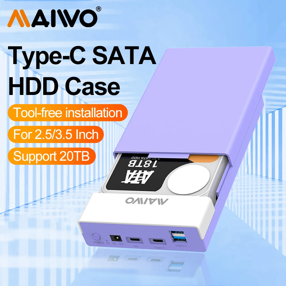 Maiwo-gabinete de Disco Rígido Externo com Função Hub Usb tipo c para Sata Adapter Case Hdd 2.5 3.5 2.5 Adapter Case até 20tb