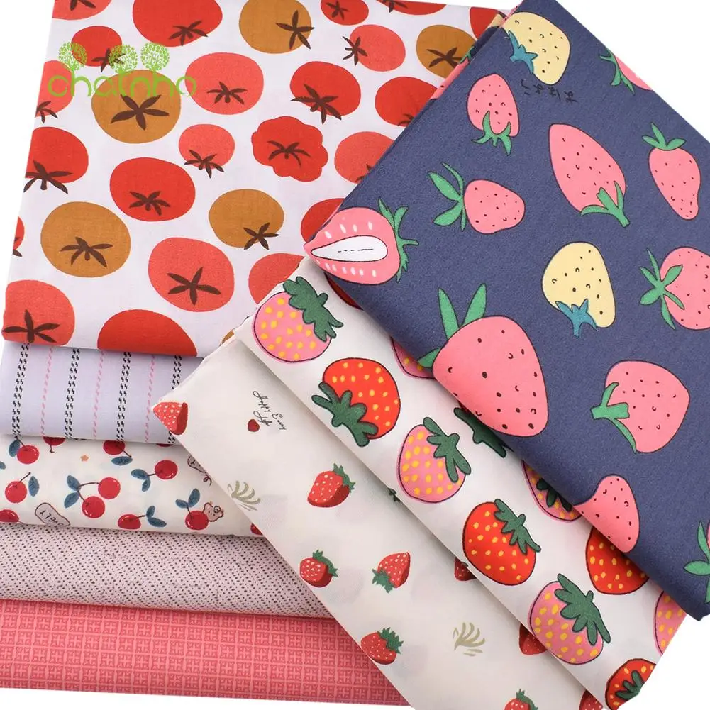 Chainho,Printed Twill Cotton Fabric,DIY Sewing Quilting Material,Patchwork Cloth,Fruit,Home Textiles,8 Designs,2 Sizes,15C340