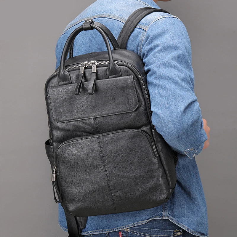 

AETOO New leisure fashion men's backpack multifunctional business computer double shoulder baotou layer cowhide commuting bag t
