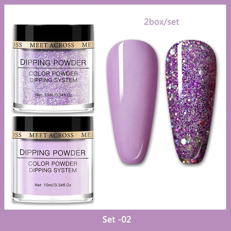 Meet Across 2boxes/set Dipping Nail Powder Kit Shining Glitter Dip Nail Powder Gradient French