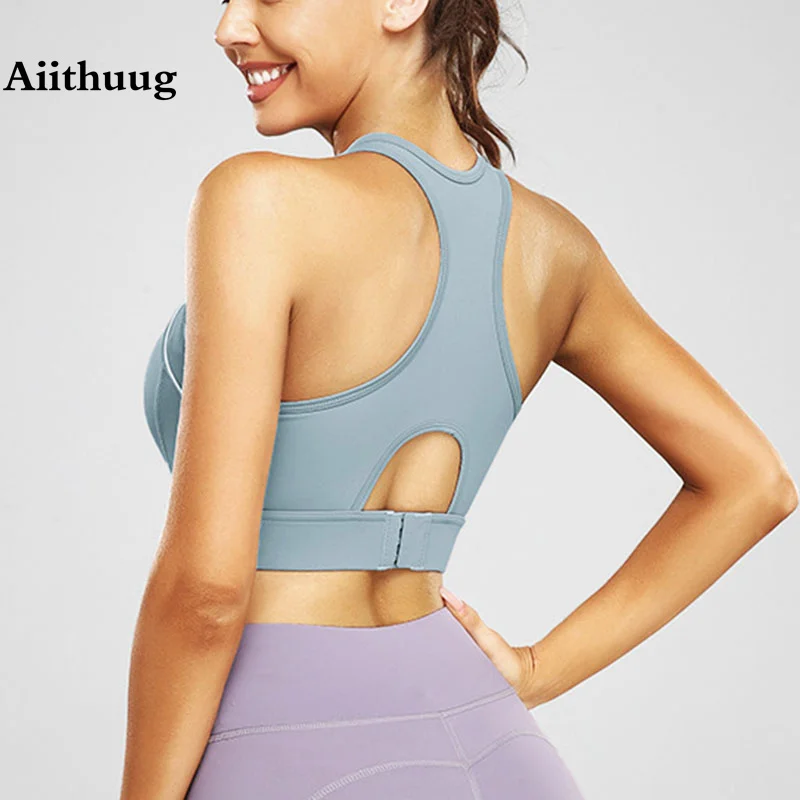 

Aiithuug Racer Back Gym Bra Pushing Up Build-in Cup Yoga Bras Fitness Tops Running Top Jogging Workout Active Crop Top