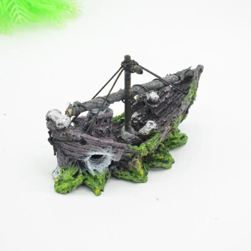 1pc Aquarium Ornament Wreck Sunk Ship Sailing Boat Destroyer Fish Tank Cave Decor gift 13CM*5CM*11CM new and high quality