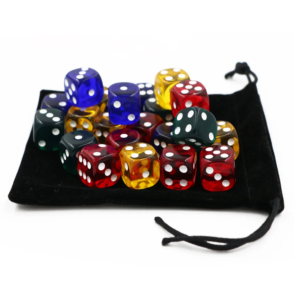 

24pcs/set Acrylic Color Dice 16mm Transparent Round Corner 6 Sided Board Game Dice For KTV Bar Club Party Family Games