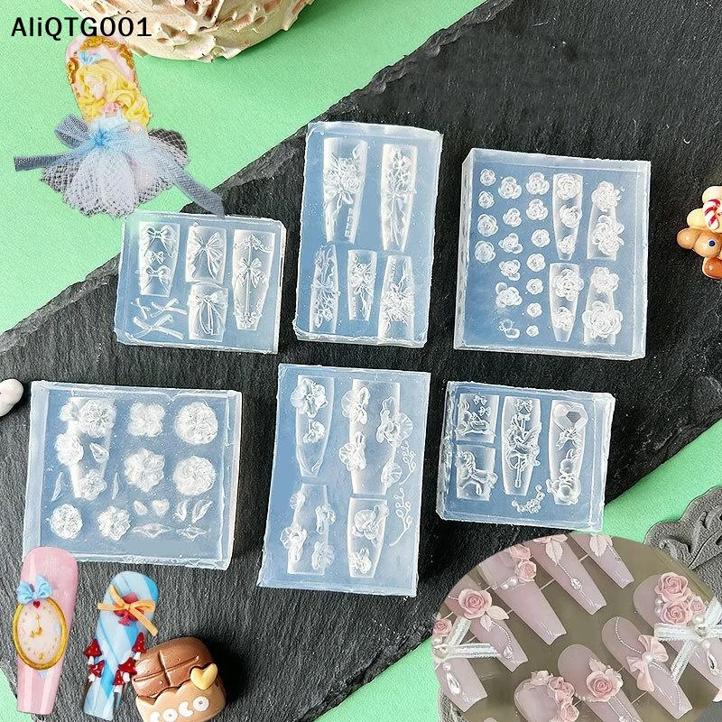 3D 꽃 실리콘 네일 몰드 달콤한 리본 장미 네일 아트 DIY 장식 스탬핑 플레이트 매니큐어 디자인 도구 창의적인 가정용
