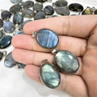 Top Quality Labradorite Pendant, Copper Plated White Gold Blue Fire Labradorite Charms, Teardrop Labradorite Jewelry 1