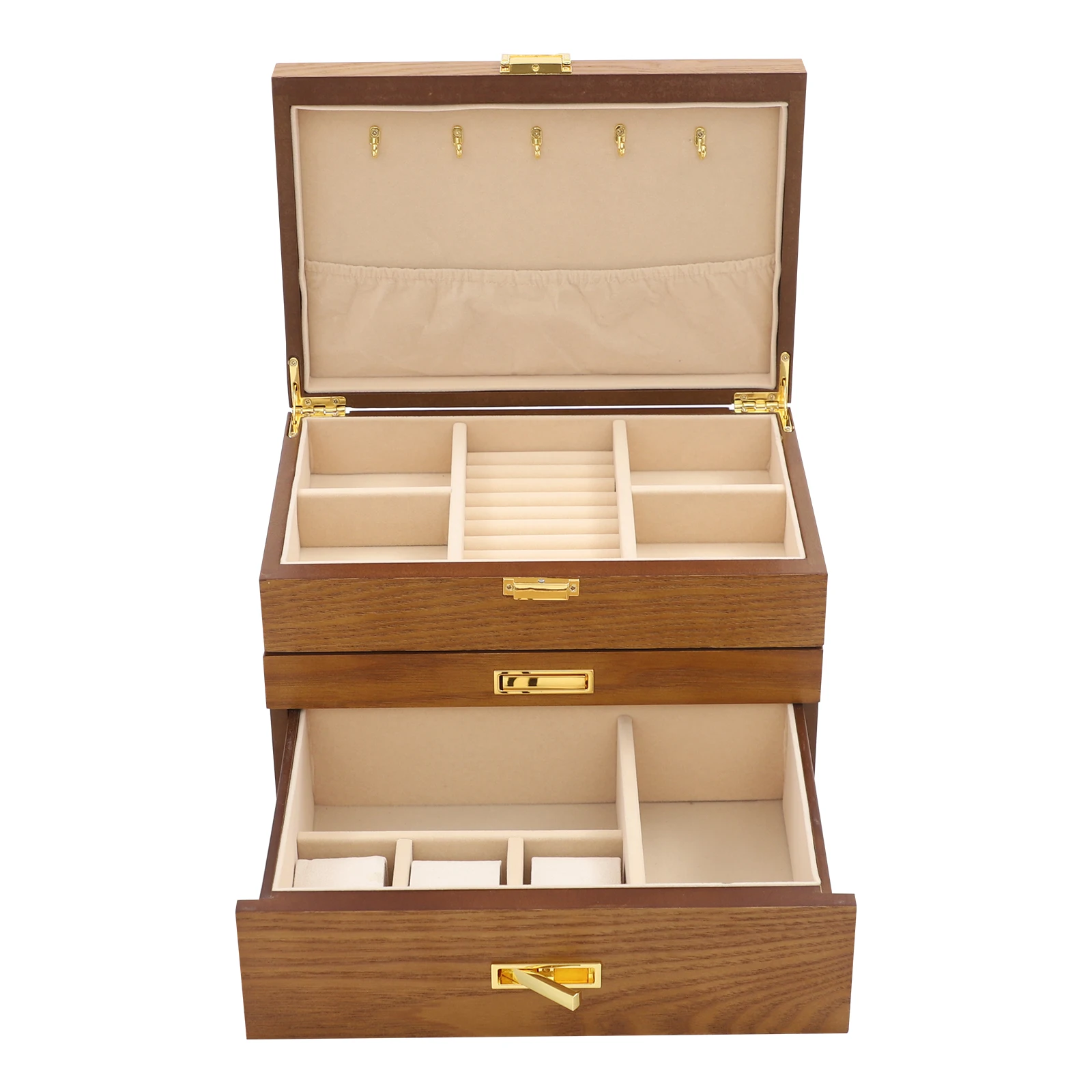 3 Layer Brown Jewelry Box for Women Jewelry Organizer Box Jewelry Boxes for Storage Earrings Rings Necklace Bracelet 28*19*18cm