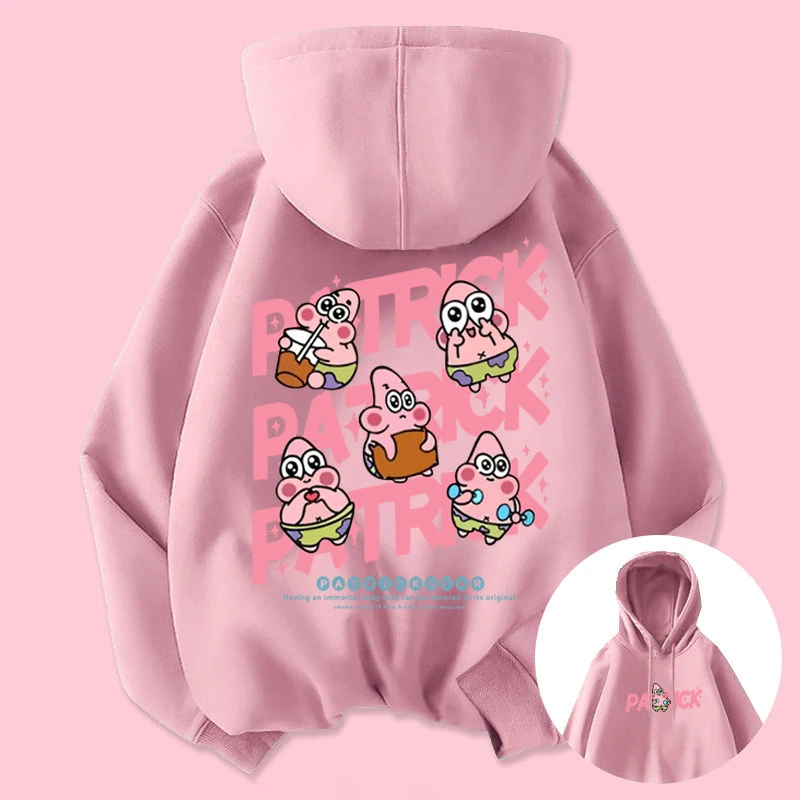 

Lovely Spongebob Squarepants Patrick Star Cartoon Cotton Sweater Regular or Fleeced Long Sleeved Hooded Tops for Fall and Winter