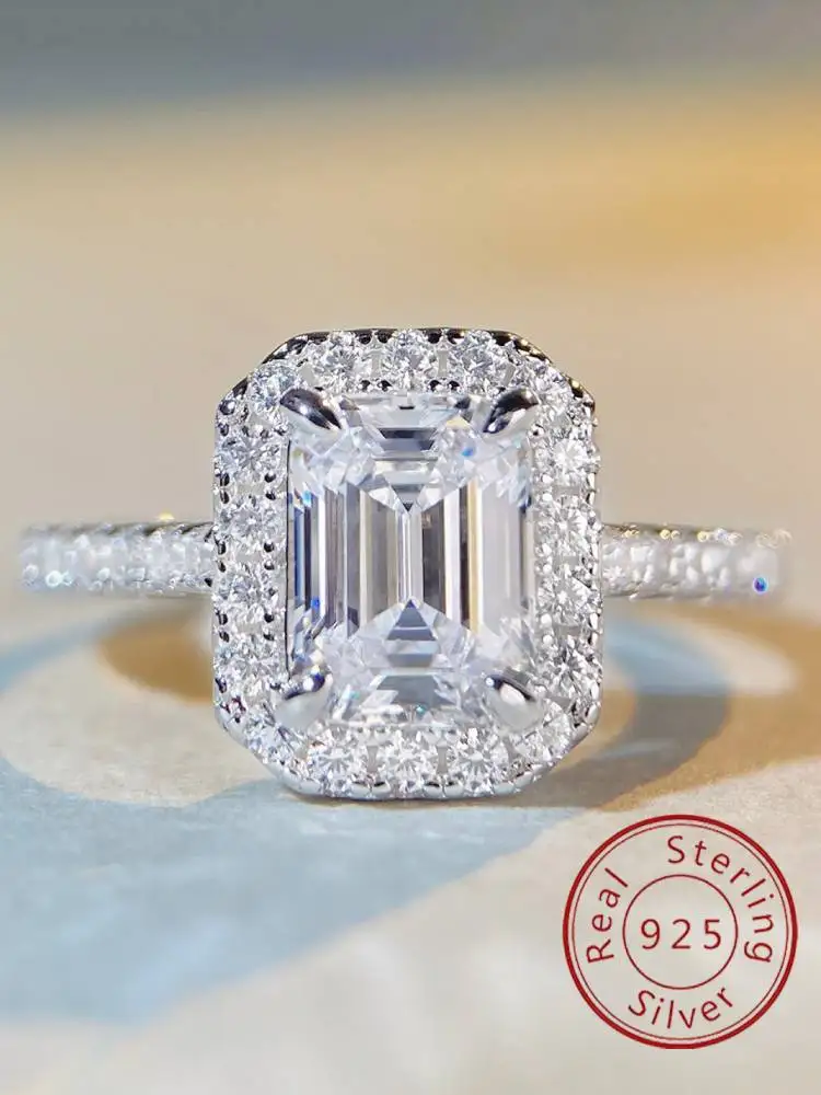 Elegant Green Gemstone Square Ring in Sterling Silver for Women - Luxury Engagement and Wedding Jewelry