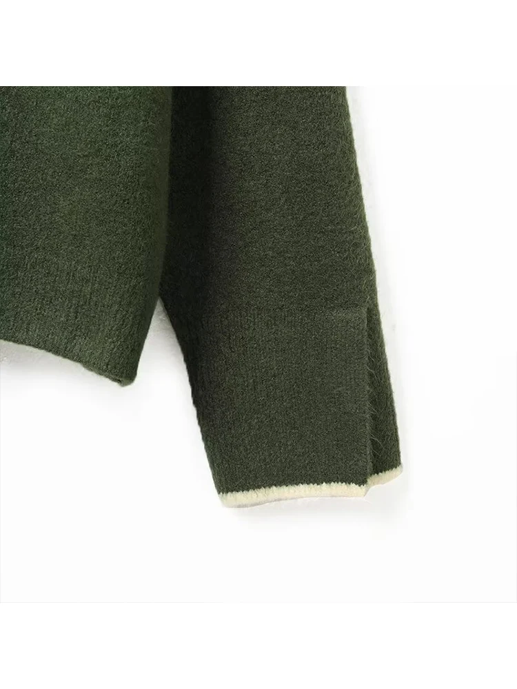 Women's Casual Knitted Cardigan O-neck Single-Breasted Contrast Knitwear 2025 Autumn Winter Chic Ladies Fashion Outerwear