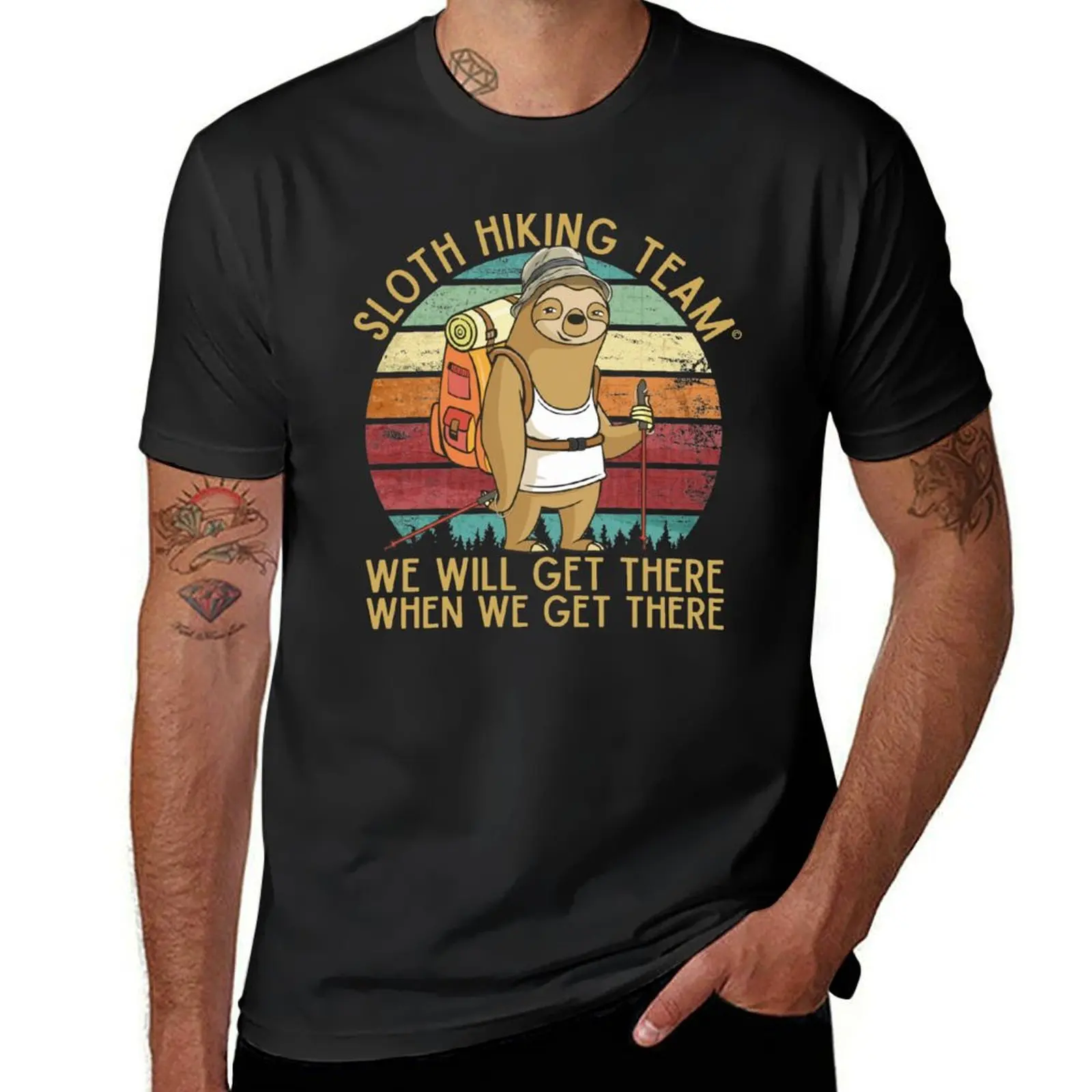 

Sloth Hiking Team - We will get there, when we get there, Funny Vintage T-Shirt korean fashion mens white t shirts