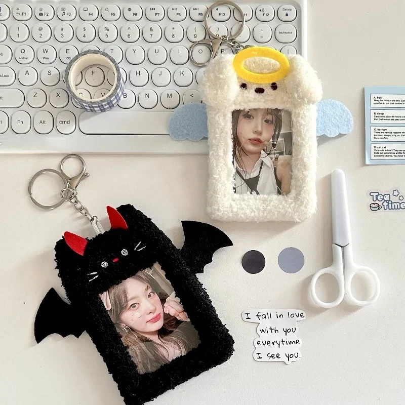 Cute Cartoon Devil Angel Plush Photocard Holder Korean ID Card Holder Student Accessories Kpop Stationery Idol Picture Storage 3