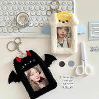 INS Cute Angel Rabbit Plush Photocard Holder Kpop Idol Photo Sleeve Protective Case Student ID Card Cover With Keychain Pendant 1