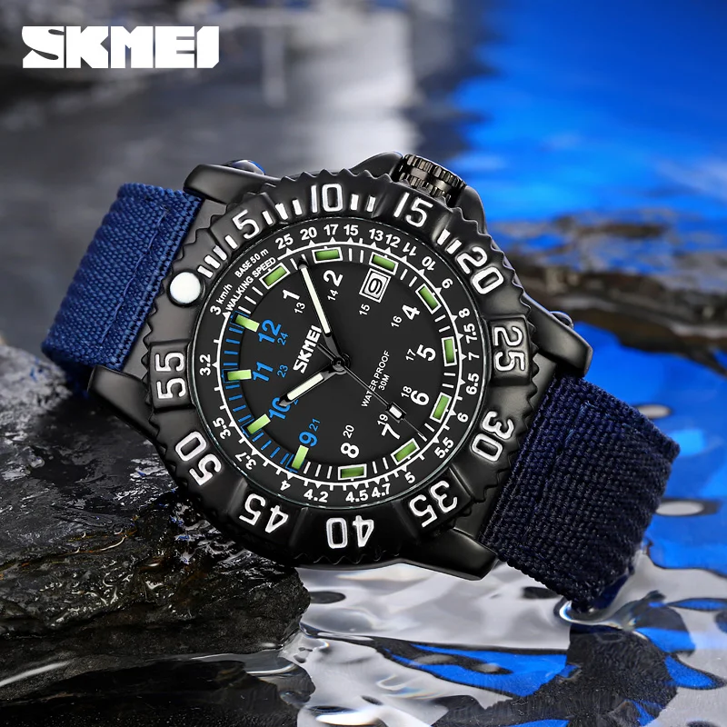 SKMEI Fashion Sport Man Watch Nylon Strap Luminous Date Clock  Quartz Men's Waterproof Wristwatches Military Male Clock Reloj